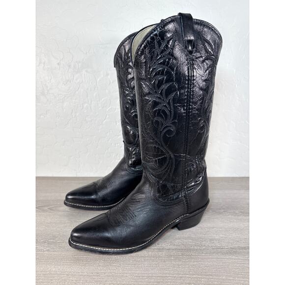 intage Acme Women’s Leather Cowboy Western Boots Size 7 M Black Made in USA - Picture 1 of 11